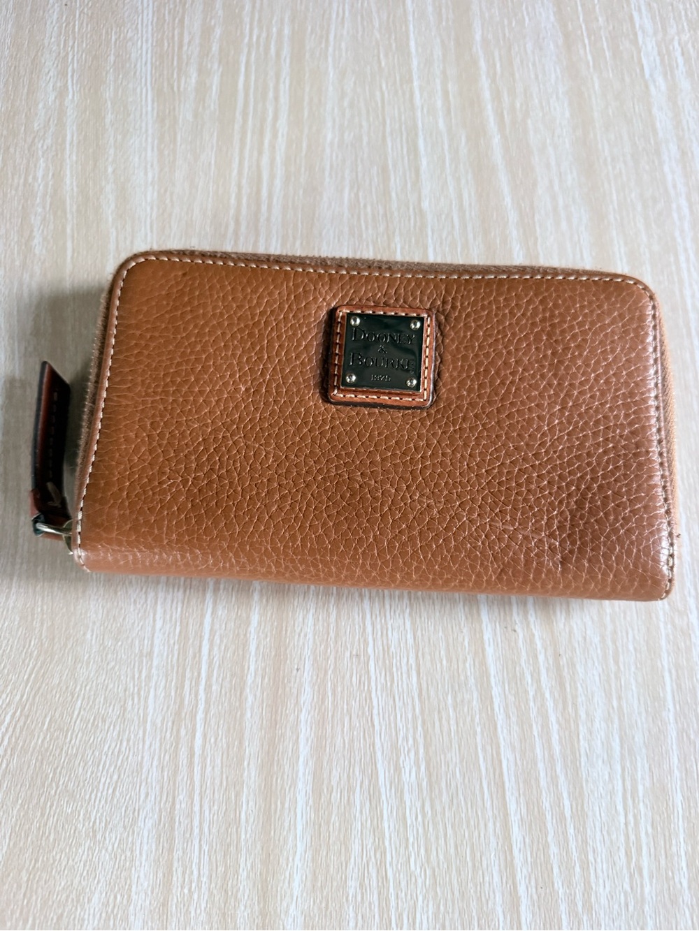 Dooney & Bourke Brown Pebbled Leather Zip Wallet